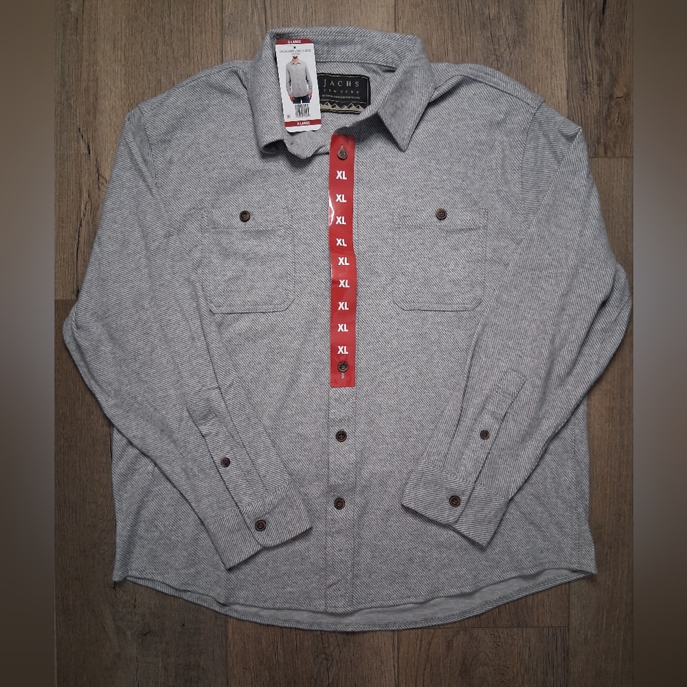 JACHS New York MENS XL Light Grey Button Down Shirt VERY SOFT w/ Pockets NWT